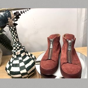 FRYE LENA LEATHER DOUBLE ZIP HIGH-TOP SNEAKER RED SUEDE WOMENS SIZE 8